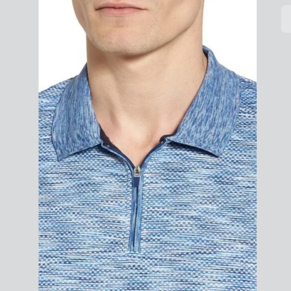 Vince Camuto Blue Short Sleeve Zip Up Polo Shirt - Picture 3 of 9